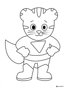 Daniel Tiger dressed as a superhero coloring page