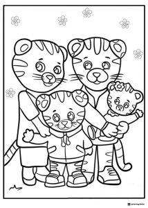 Daniel Tiger family Coloring Page with flowers