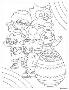 Daniel Tiger friends Coloring Page with a large patterned egg