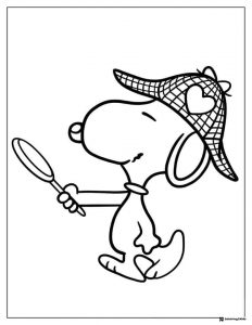 Detective Snoopy with magnifying glass Coloring Page