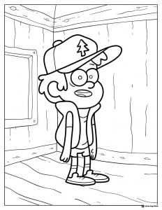 Dipper Pines coloring page standing in a room