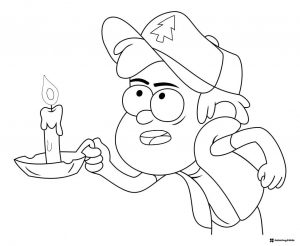 Dipper Pines holding a candle coloring page