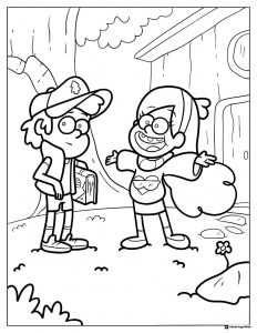 Dipper and Mabel Coloring Sheet Outdoors
