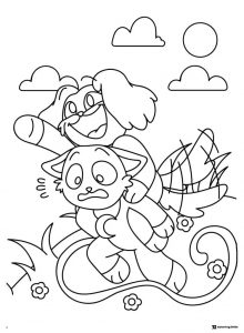 DogDay riding on CatNap coloring page