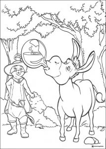Donkey drinking potion with Puss in Boots