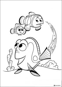 Dory Marlin and Nemo swimming coloring page