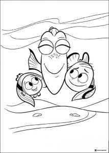 Dory Marlin and Nemo with closed eyes coloring page