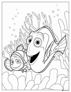 Dory and Nemo in coral coloring page