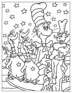 Dr. Seuss Characters and Stars Coloring Page