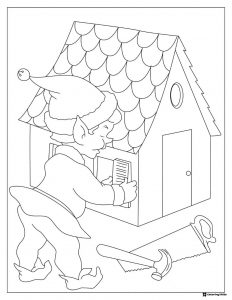 Elf Coloring Sheet Building a Small House