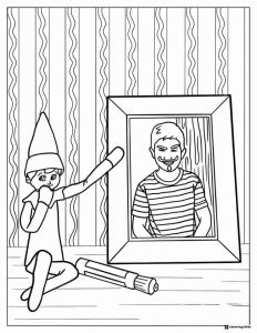 Elf Drawing Mustache on Photo Coloring Sheet
