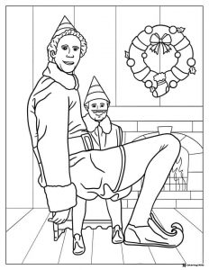 Elf Movie Coloring Page with Buddy and Wreath