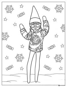Elf with Sunglasses Coloring Page Snowflakes and Candies