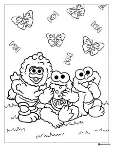 Elmo Big Bird Cookie Monster coloring page with treats