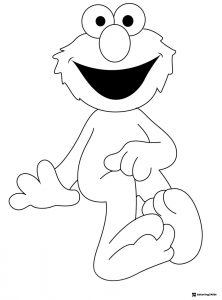 Elmo Coloring Page sitting down with a happy smile