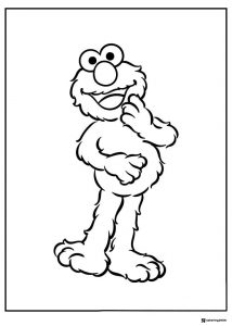 Elmo Coloring Page thinking with hand on chin