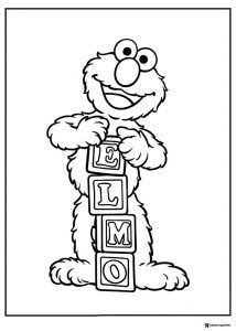 Elmo Coloring Page with ELMO letter blocks 1