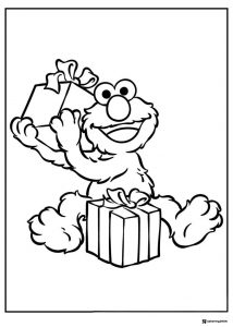 Elmo Coloring Page with two gift boxes