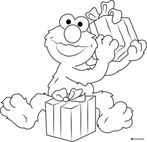 Elmo Coloring Page with two wrapped presents