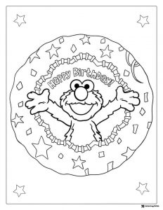 Elmo Happy Birthday Coloring Page with stars