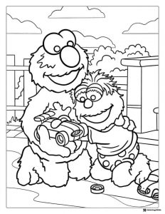 Elmo and Baby Elmo Playing Coloring Page
