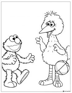Elmo and Big Bird with basketball coloring page