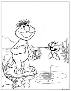 Elmo and Cookie Monster fishing coloring page