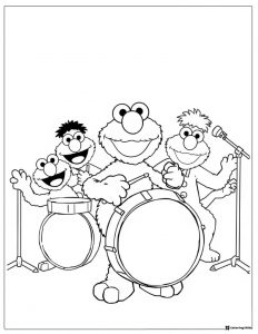 Elmo and friends playing instruments coloring page