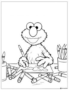 Elmo drawing with crayons coloring page
