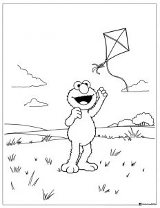 Elmo flying a kite coloring page