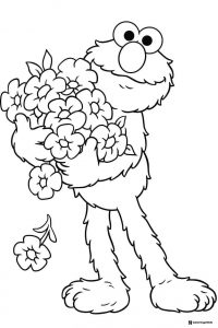 Elmo holding a bouquet of flowers coloring page