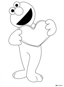 Elmo holding a heart coloring page