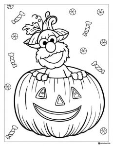 Elmo in a pumpkin Halloween coloring sheet