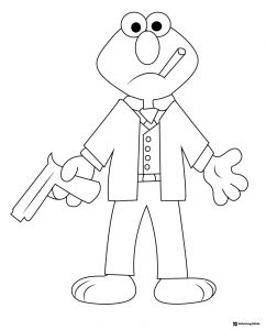 Elmo in suit with gun and cigar coloring page