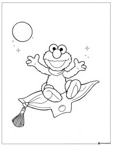 Elmo on a magic carpet coloring page