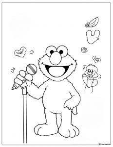 Elmo singing with microphone coloring sheet
