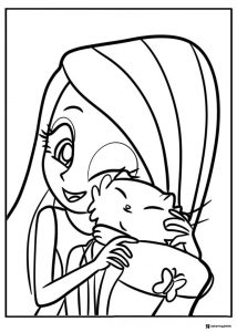 Equestria Girls Fluttershy hugging a hamster coloring