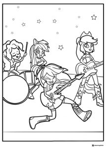 Equestria Girls band playing instruments coloring page