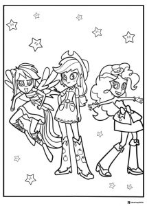 Equestria Girls with stars coloring page