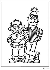 Ernie and Bert Coloring Page posing together