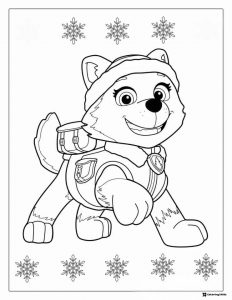Everest Coloring Page in Winter Outfit with Snowflakes