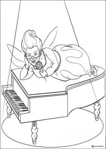 Fairy Godmother singing on piano coloring page