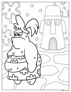 Fat fish character and Tiki house Coloring Sheet