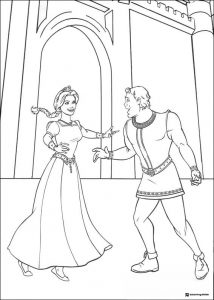 Fiona and Prince Charming dancing coloring page
