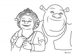 Fiona and Shrek smiling together coloring page