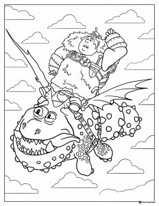 Fishlegs and Meatlug flying in clouds coloring page