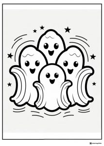 Four Cute Ghosts Coloring Page with Stars