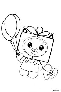 Foxy Lankybox Coloring Page holding balloons and gift