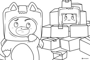 Foxy Lankybox Coloring Page surrounded by many boxes