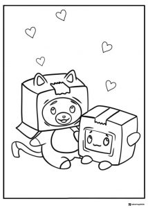 Foxy and Boxy Lankybox Coloring Page with hearts